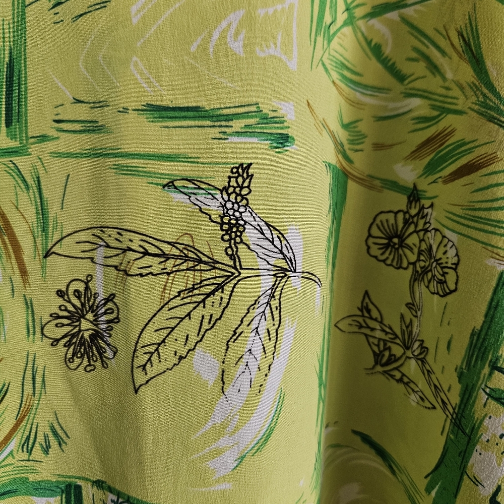 Vintage 90s PIANO Lime Green Silk Blouse Floral Print Long Sleeve Shirt 1X - Picture 3 of 12